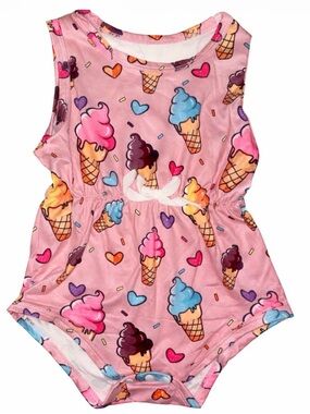 Adorable Ice Cream Print Baby Romper | Pink | Summer Outfit- Size 9-12 months